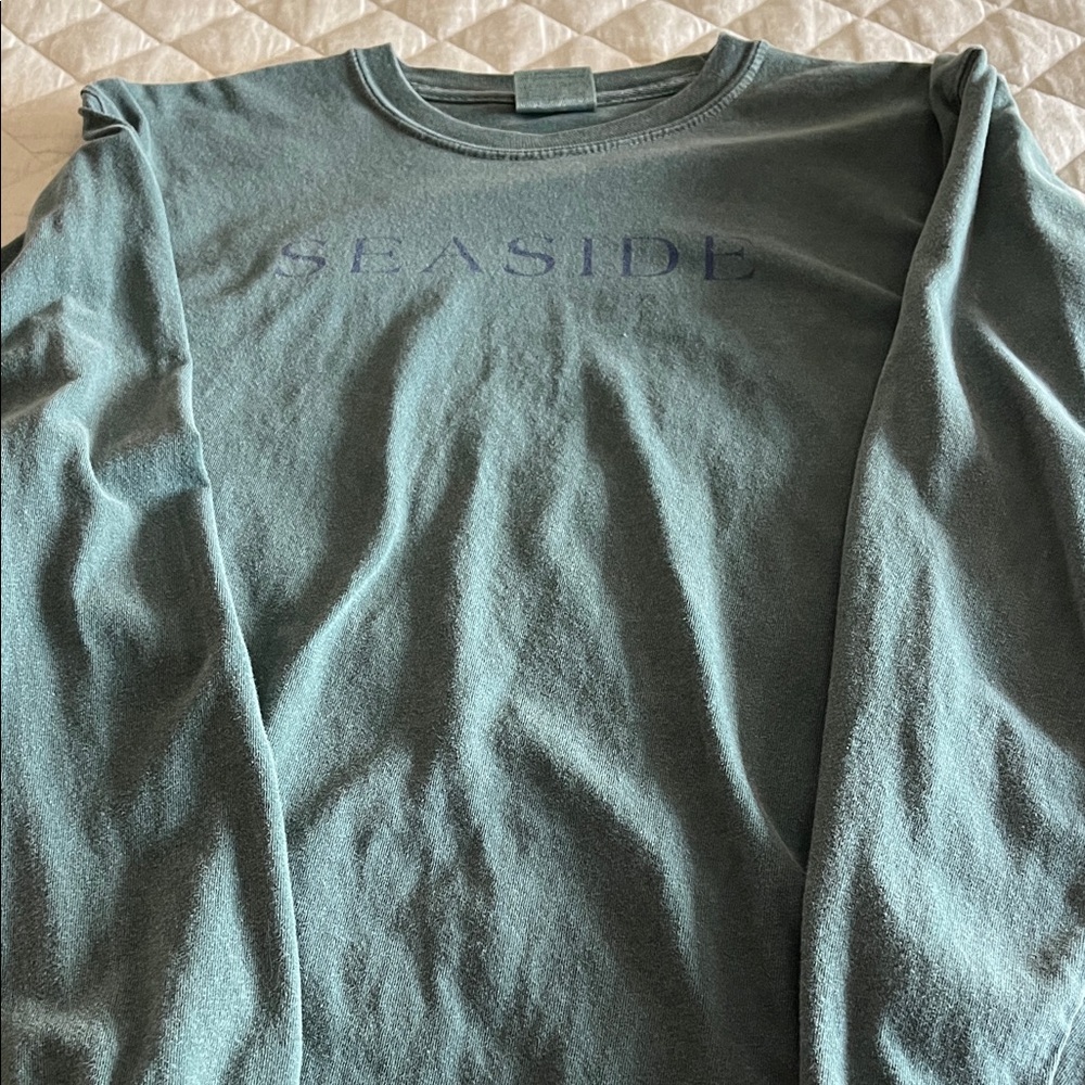 Comfort Colors Long Sleeve Tee in Dusky Teal with Navy Text - Picture 2 of 3